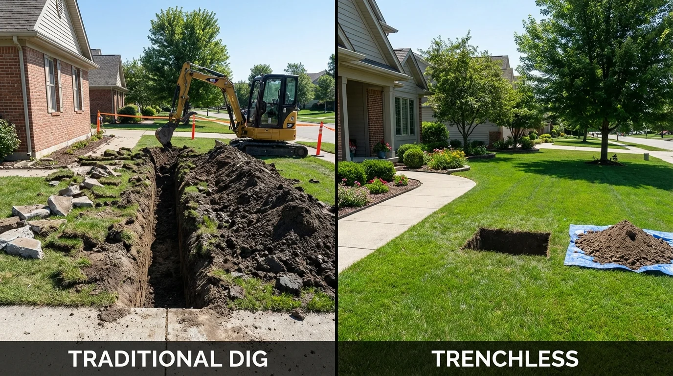 Trenchless sewer repair with minimal yard damage versus traditional excavation in Mission, SD